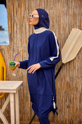 Marina Burkini M2521-2 Marineblau-Weiß Modest Swimwear - UV-Schutz UPF50+ wasserabweisend schnelltrocknend